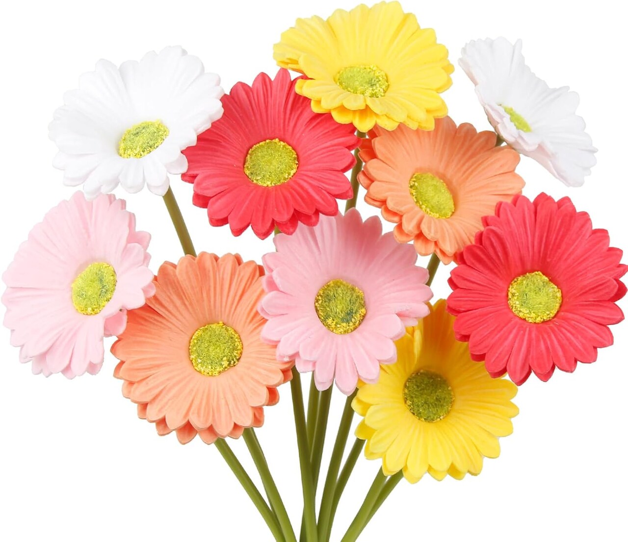 10 Pcs Artificial Gebera Daisies Flowers Fake Daisies Real Touch Flowers PU Faux Flowers Bouquet for Indoor Home Arrangements Vase Wedding Party Table Centerpiece DIY Floral Decor Multicolor